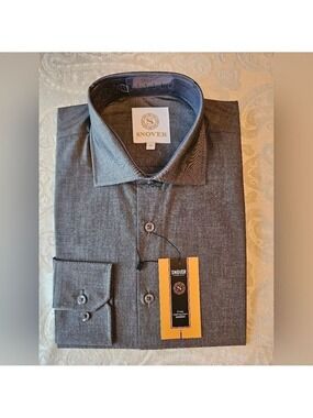 100% Cotton Black Formal Button Down Shirt, 40cm, 15.5", M-L Snover, NWT